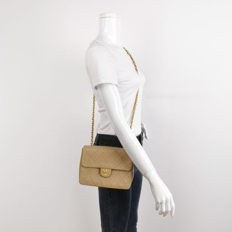 Chanel Vintage Classic Flap Mini Square Beige Lambskin 24k Gold HW, 1989-1991
 These are professional photos of the actual bag.
 CONDITION: VERY GOOD
 This preloved/ preowned authentic vintage Chanel mini flap has been repainted and is now in very