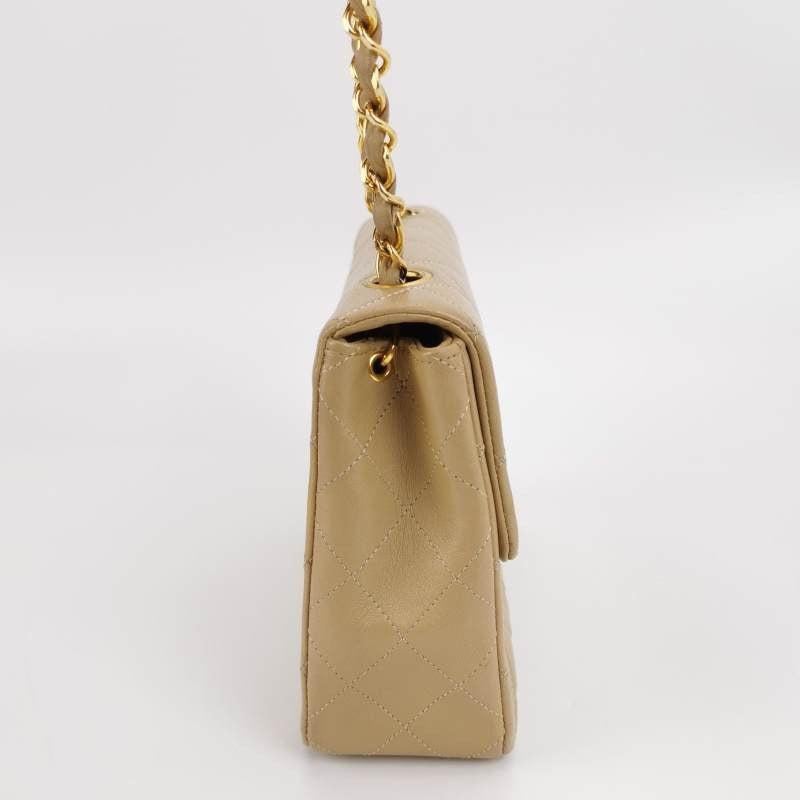 Women's Chanel Vintage Classic Flap Mini Square Beige Lambskin 24k Gold HW, 1989-1991