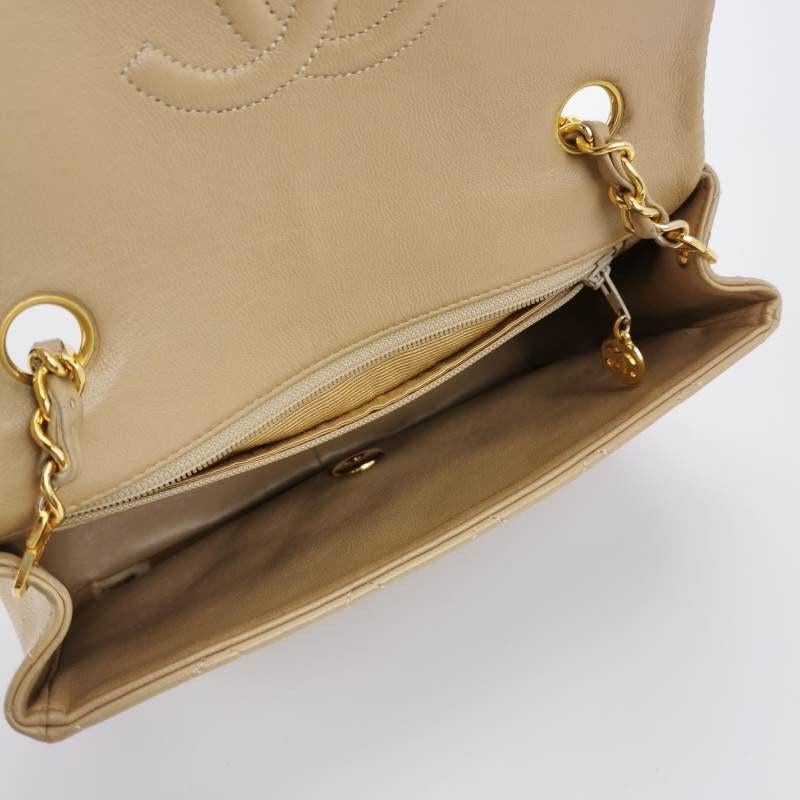 Chanel Vintage Classic Flap Mini Square Beige Lambskin 24k Gold HW, 1989-1991 1