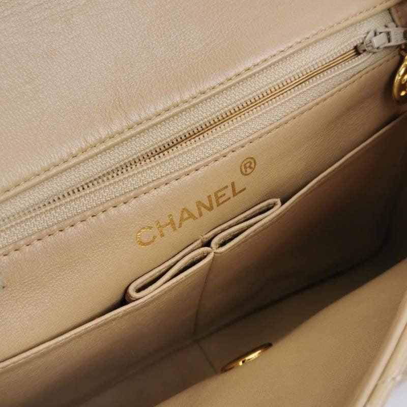 Chanel Vintage Classic Flap Mini Square Beige Lambskin 24k Gold HW, 1989-1991 4