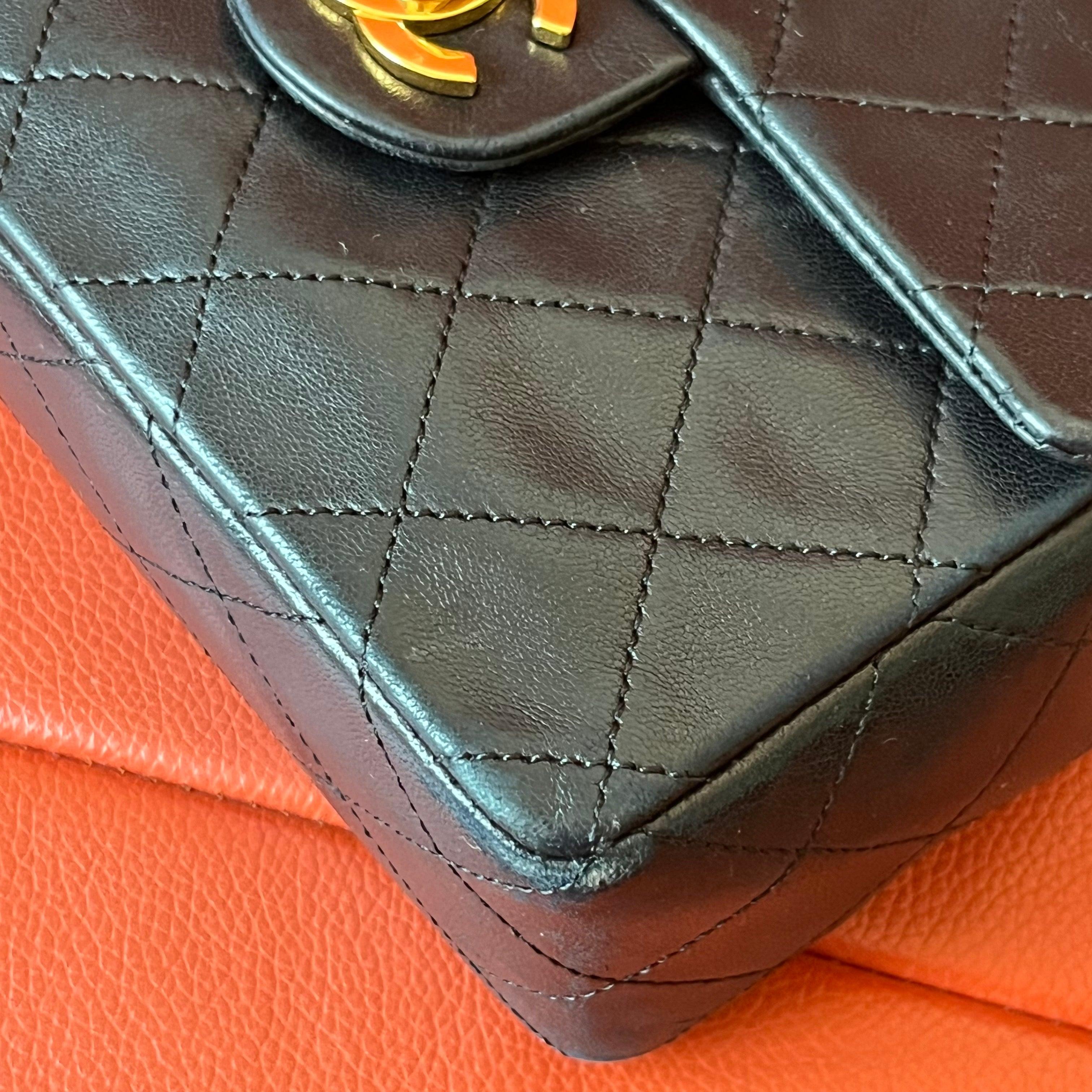 Chanel Vintage Classic Flap Mini Square Black Lambskin 24k Gold HW, 1989-1991 For Sale 14