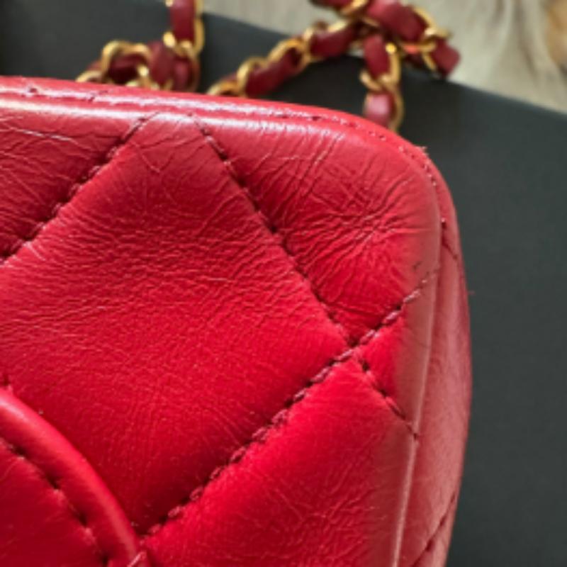 Chanel Vintage Classic Flap Mini Square Red Lambskin 24k Gold HW, 1989-1991 For Sale 5