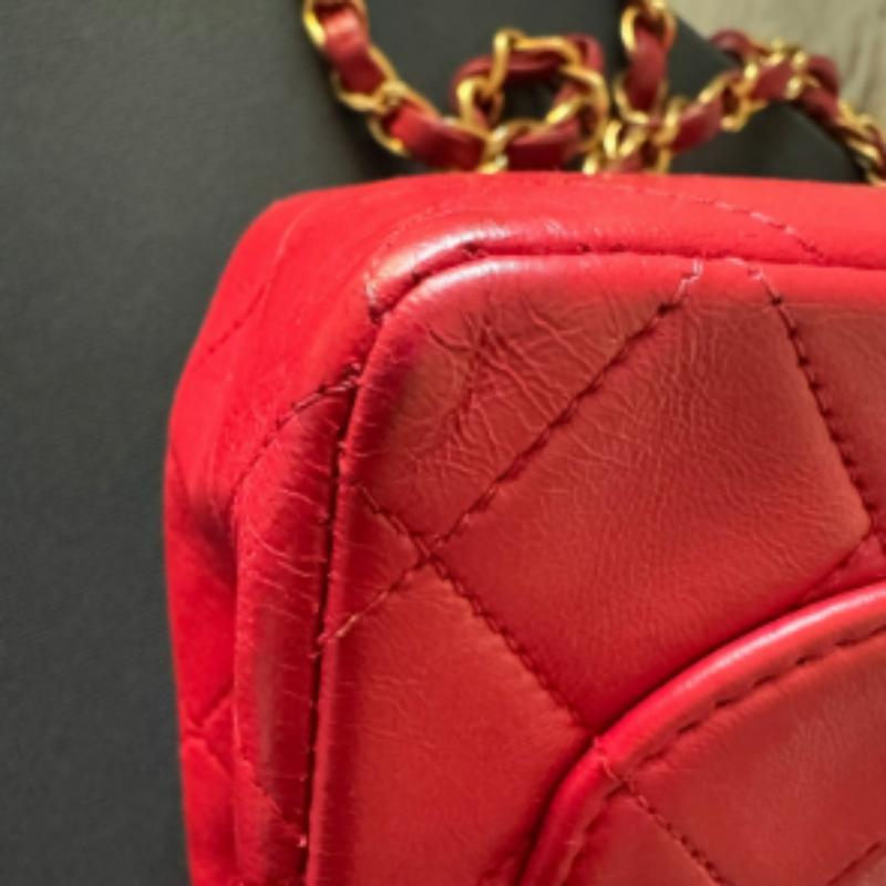 Chanel Vintage Classic Flap Mini Square Red Lambskin 24k Gold HW, 1989-1991 For Sale 7