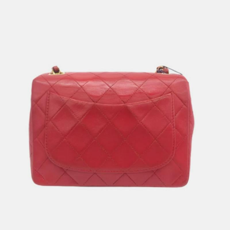 Chanel Vintage Classic Flap Mini Square Red Lambskin 24k Gold HW, 1989-1991
 These are professional photos of the actual bag.
 CONDITION: VERY GOOD
 This preloved/ preowned authentic vintage Chanel mini flap has been repainted and is now in very