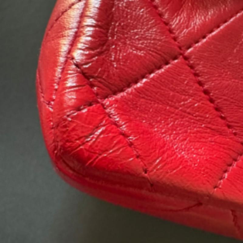Chanel Vintage Classic Flap Mini Square Red Lambskin 24k Gold HW, 1989-1991 For Sale 3