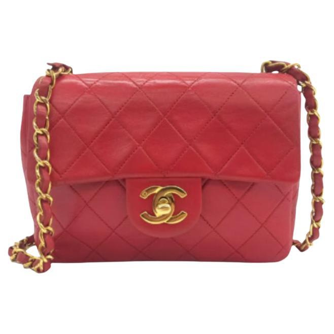 Chanel Vintage Classic Flap Mini Square Red Lambskin 24k Gold HW, 1989-1991