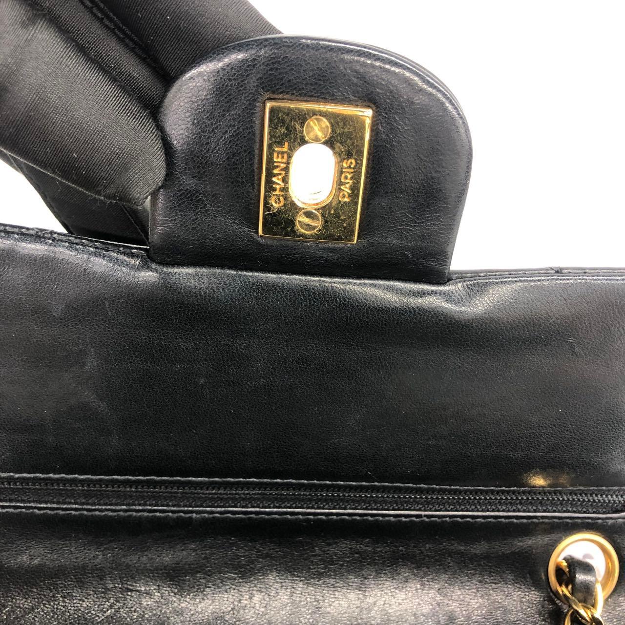 Chanel Vintage Classic Flap Small Black Lambskin Leather 24k Gold PlatedHardware For Sale 8