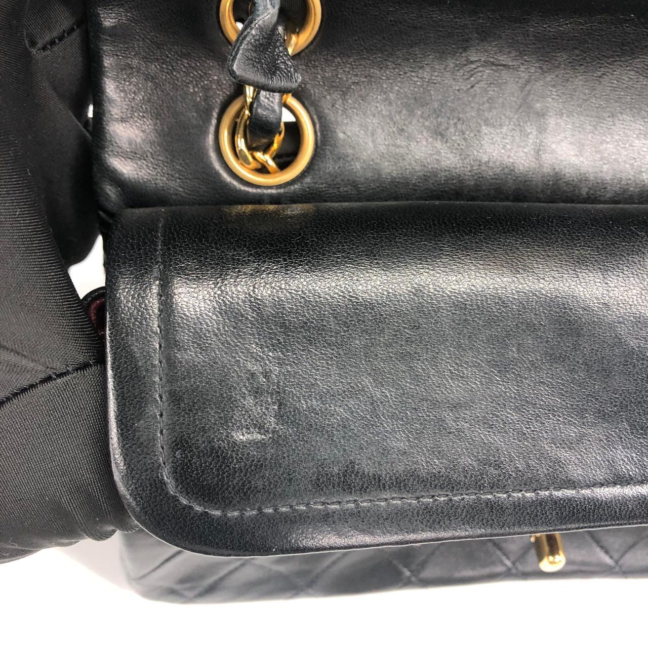 Chanel Vintage Classic Flap Small Black Lambskin Leather 24k Gold PlatedHardware For Sale 9