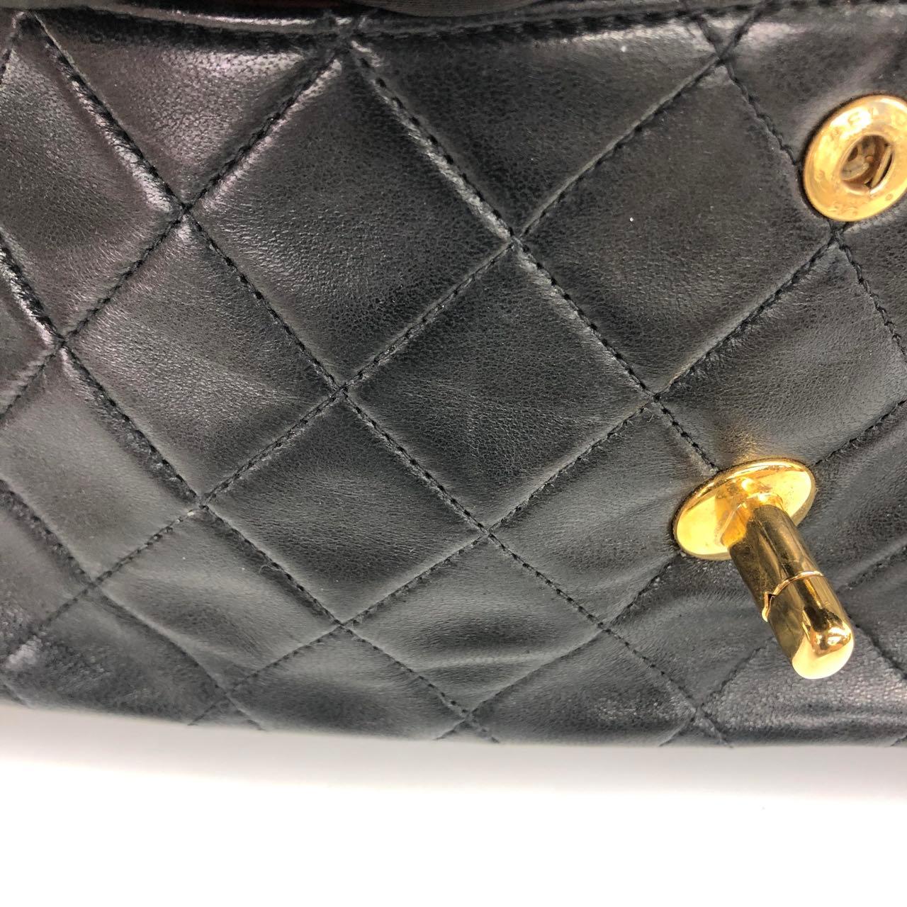 Chanel Vintage Classic Flap Small Black Lambskin Leather 24k Gold PlatedHardware For Sale 11
