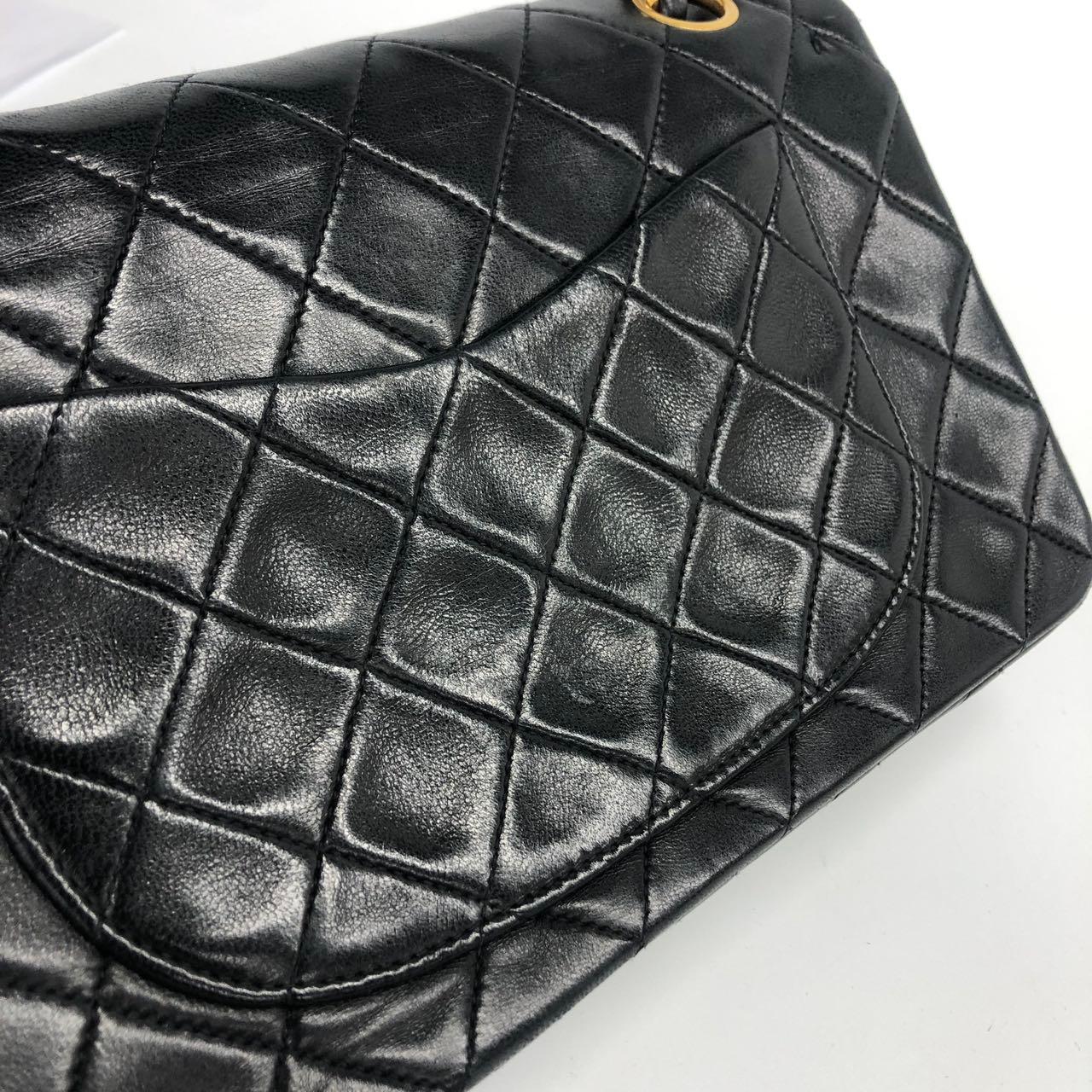 Chanel Vintage Classic Flap Small Black Lambskin Leather 24k Gold PlatedHardware For Sale 15
