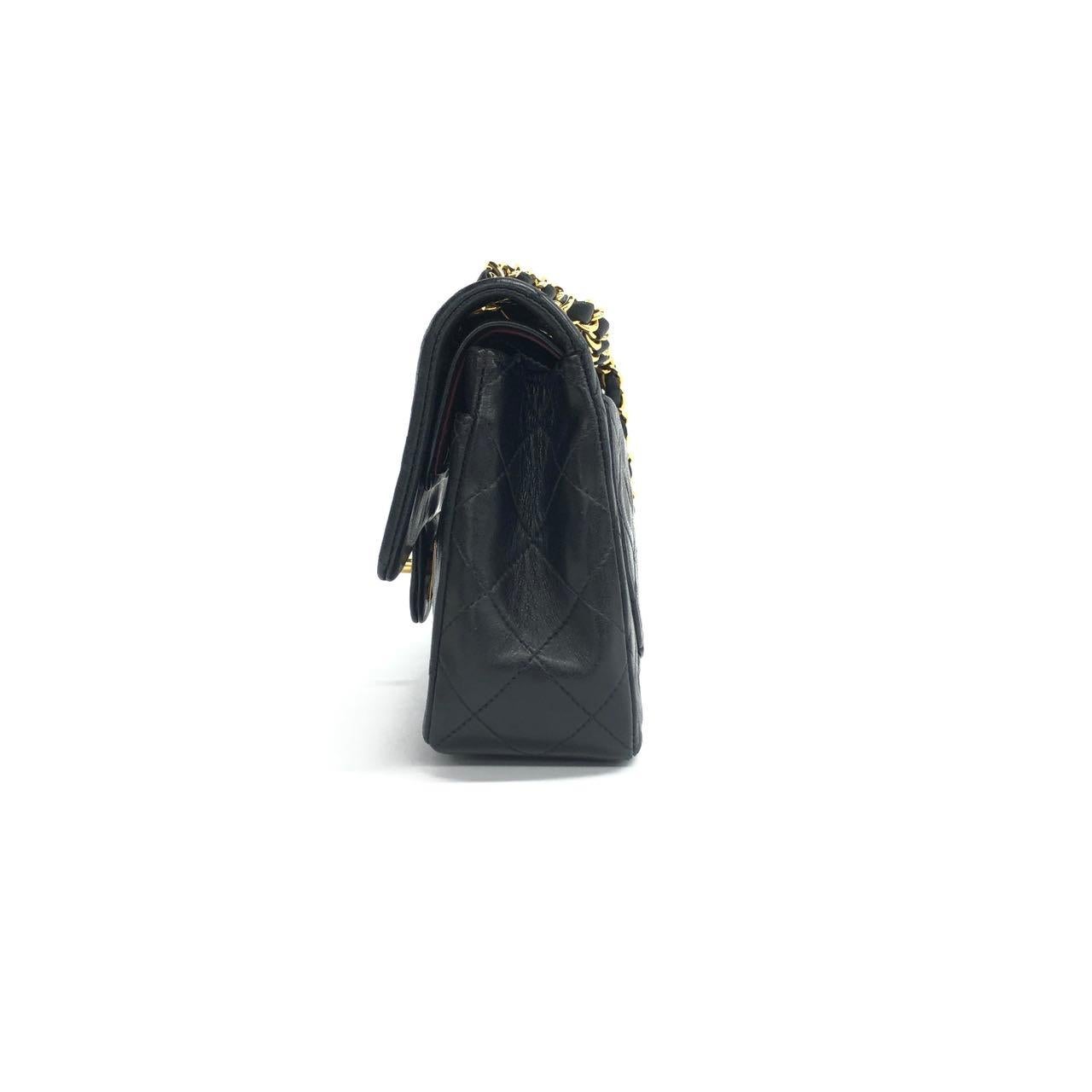 Women's Chanel Vintage Classic Flap Small Black Lambskin Leather 24k Gold PlatedHardware For Sale