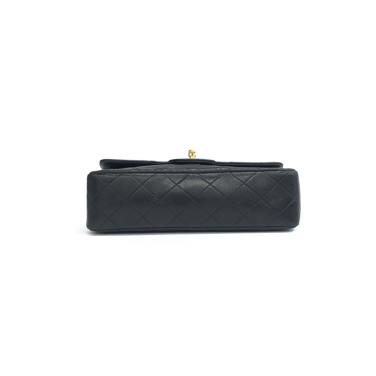 Chanel Vintage Classic Flap Small Black Lambskin Leather 24k Gold PlatedHardware For Sale 1