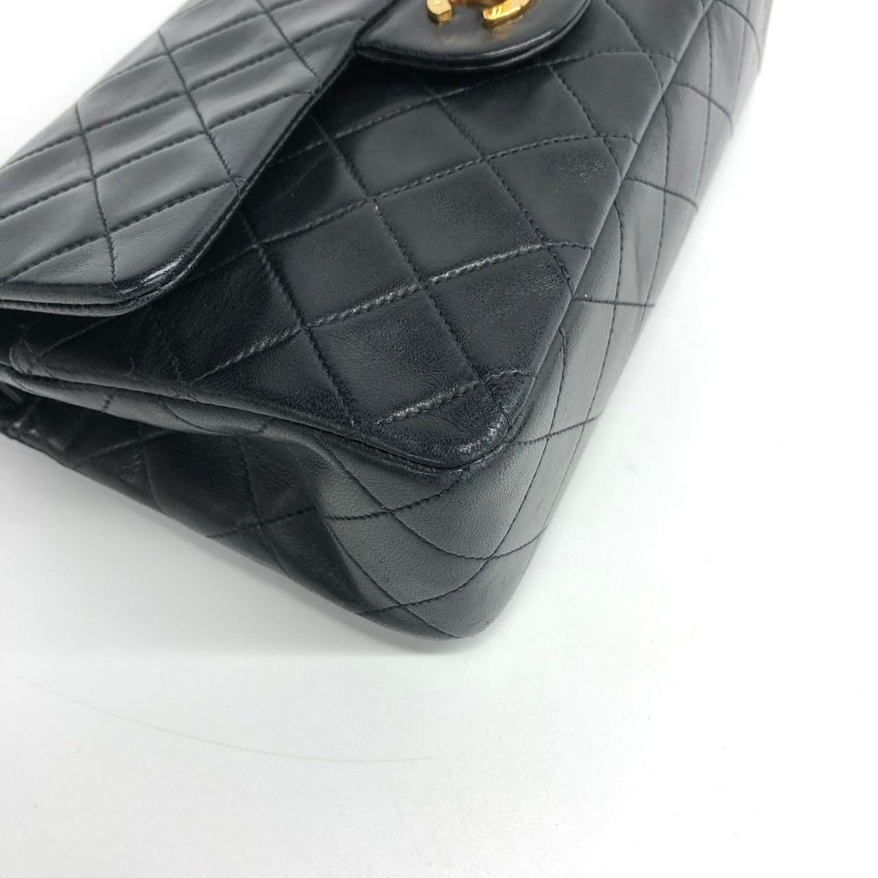 Chanel Vintage Classic Flap Small Black Lambskin Leather 24k Gold PlatedHardware For Sale 2