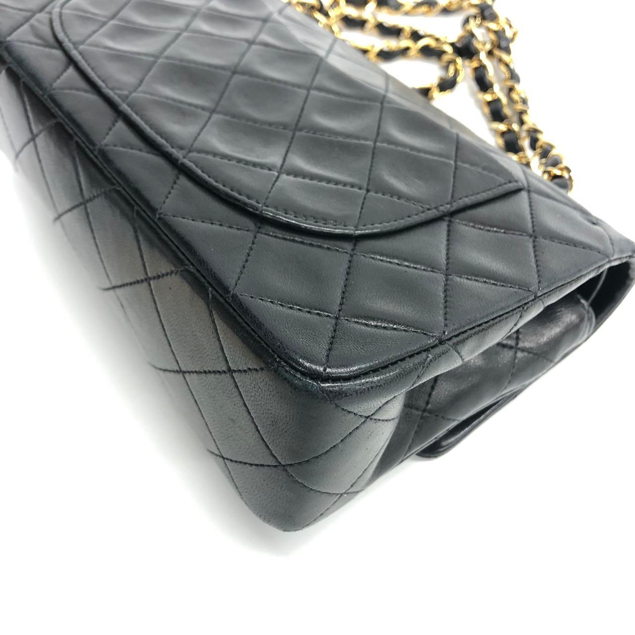 Chanel Vintage Classic Flap Small Black Lambskin Leather 24k Gold PlatedHardware For Sale 4