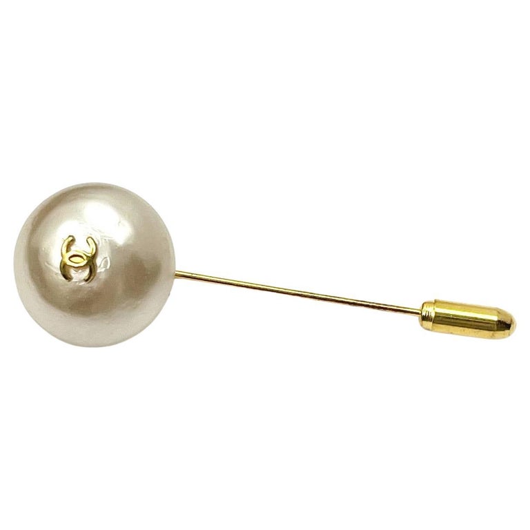 #29  Chanel Classic Gold Plated CC Faux Pearl Pin - Vintage Chanel Gold-tone Pearl CC Logo Brooch Pin 2017 main image 3