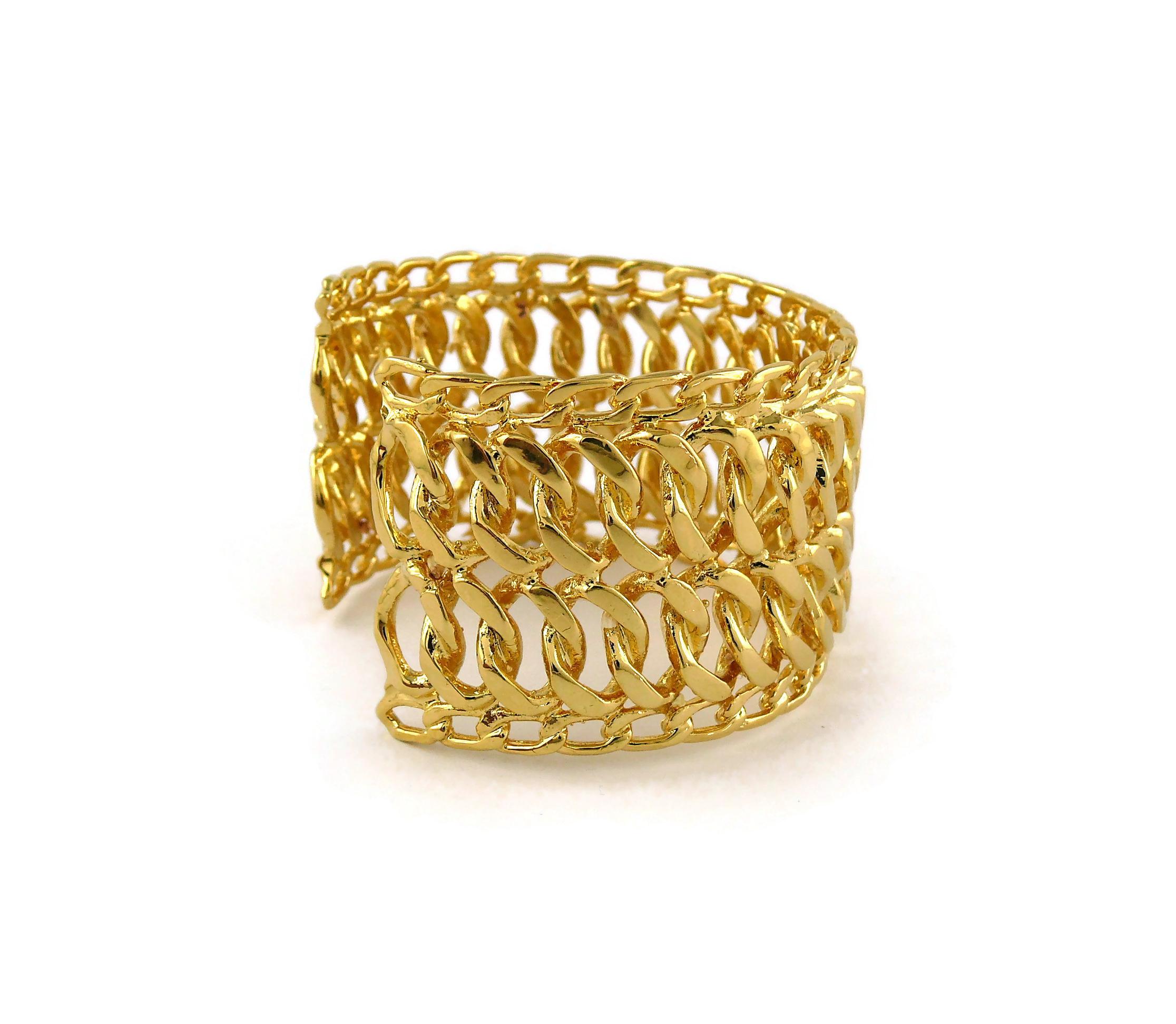 Chanel Vintage Classic Gold Toned Chain Cuff Bracelet 1