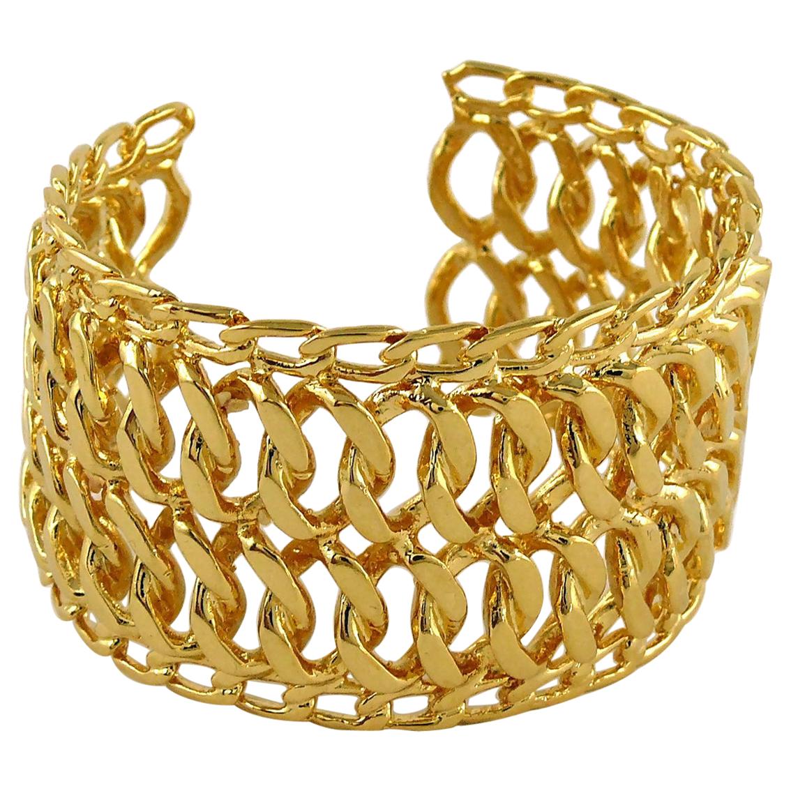 Chanel Vintage Classic Gold Toned Chain Cuff Bracelet For Sale