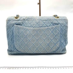 Chanel Vintage Classic Maxi 34 Flap Blue Jeans Denim Giant CC 24 Gold Hardware