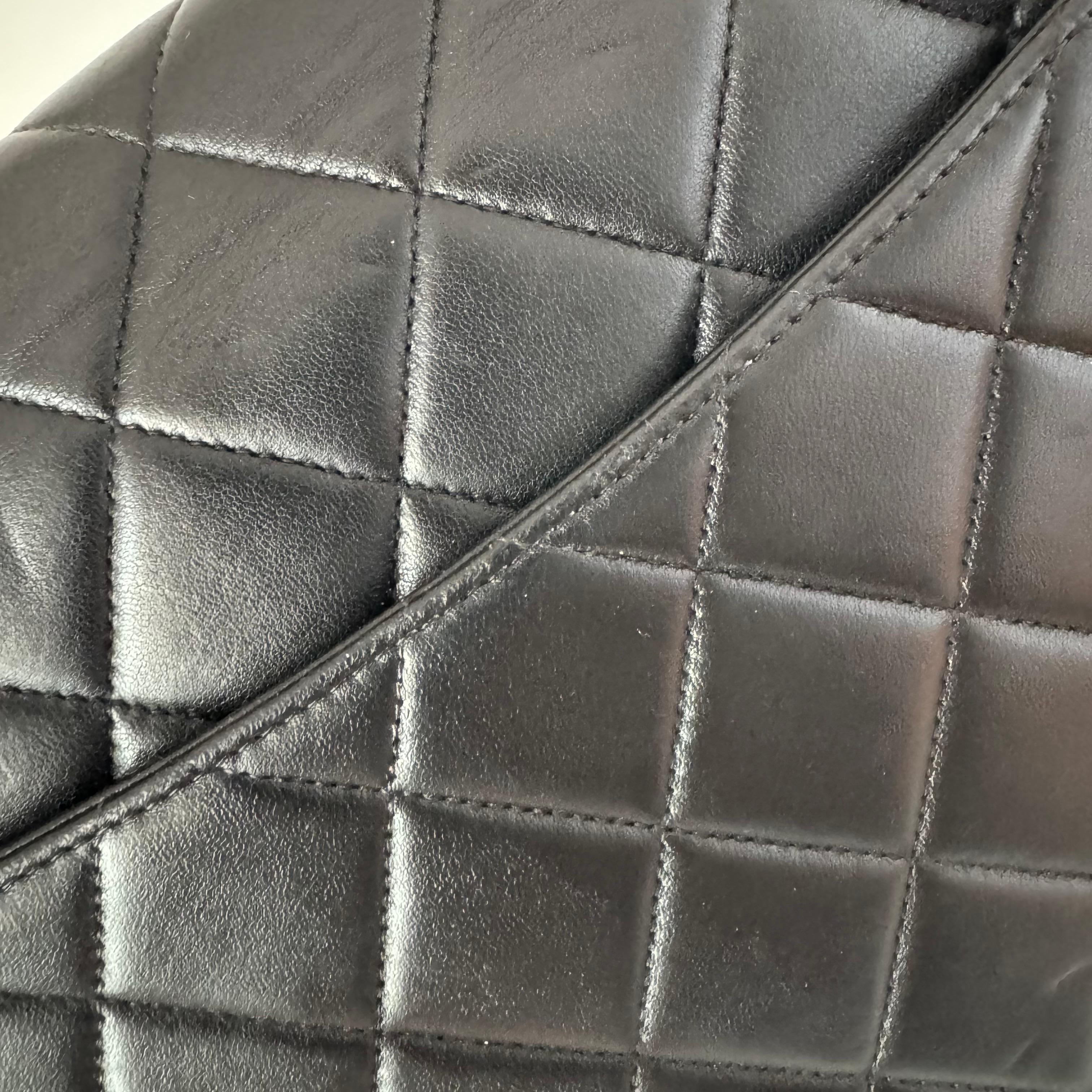 Chanel Vintage Classic Maxi Flap Black Lambskin Leather Giant CC 24 Gold Hardwar For Sale 9