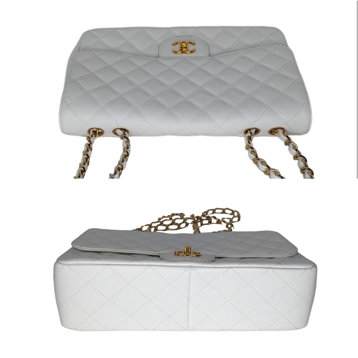 Chanel Vintage Classic Quilted Caviar Single White Jumbo Flap 1