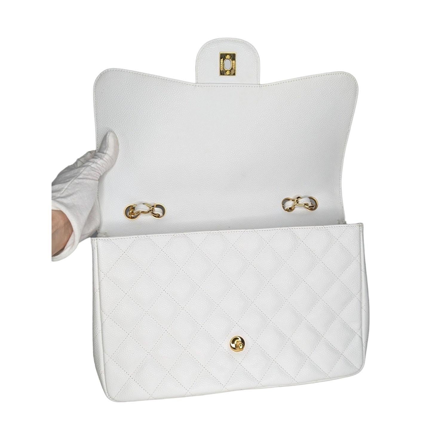 Chanel Vintage Classic Quilted Caviar Single White Jumbo Flap 2