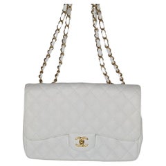 Chanel Classic Single Flap Bag Quilted Caviar Jumbo Gray 2383791