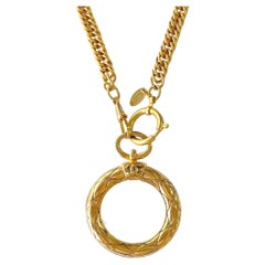 Chanel Vintage Classic Quilted Magnifying Glass Pendant Long Necklace 65813