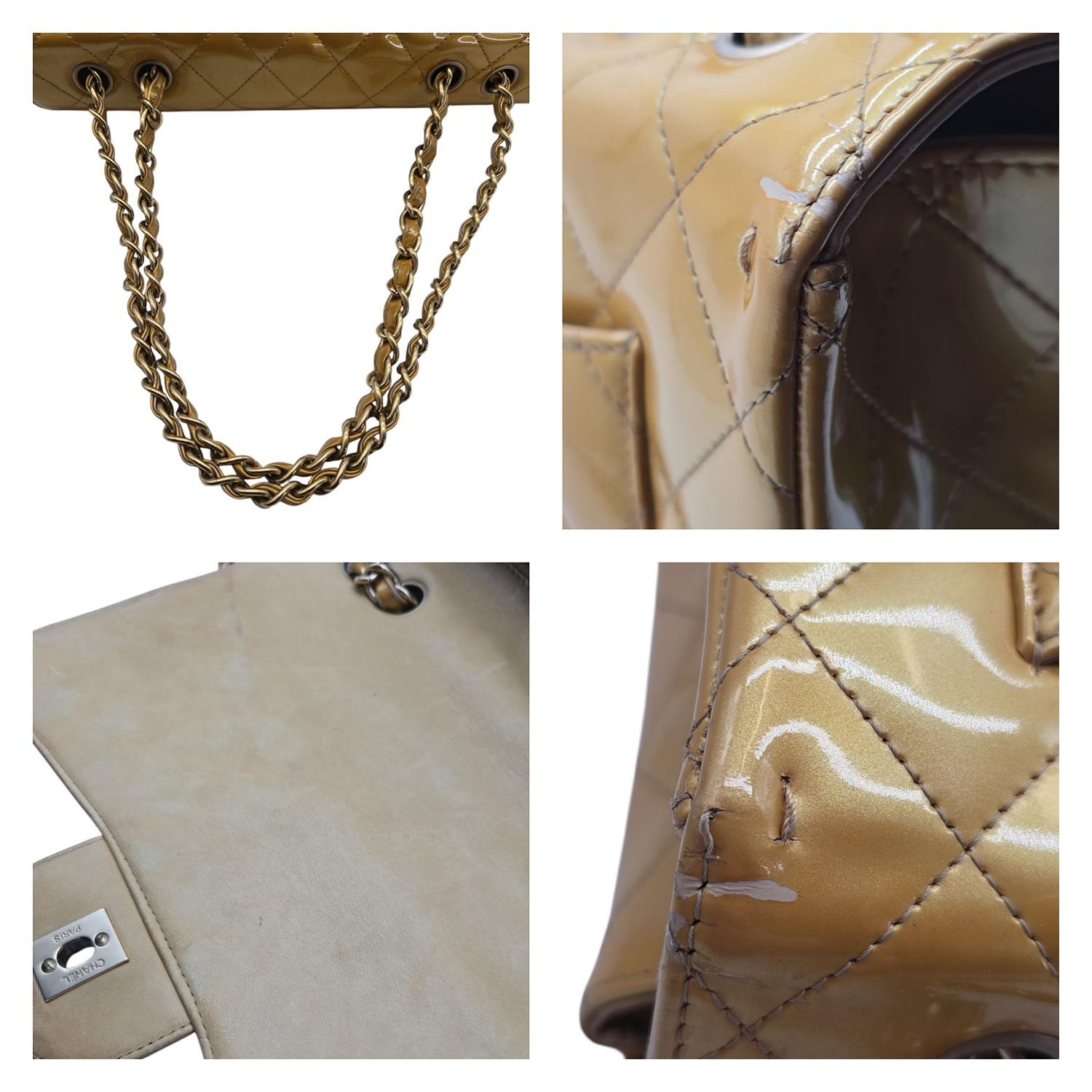 Chanel Vintage Classic Quilted Patent Single Jumbo Flap Bag For Sale 5