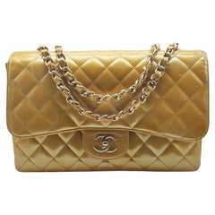 Chanel Vintage Clásico Acolchado Charol Bolso Jumbo Solapa Única