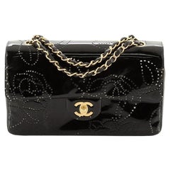 Chanel Vintage Classic Single Flap Bag Camellia Perforated Patent Small