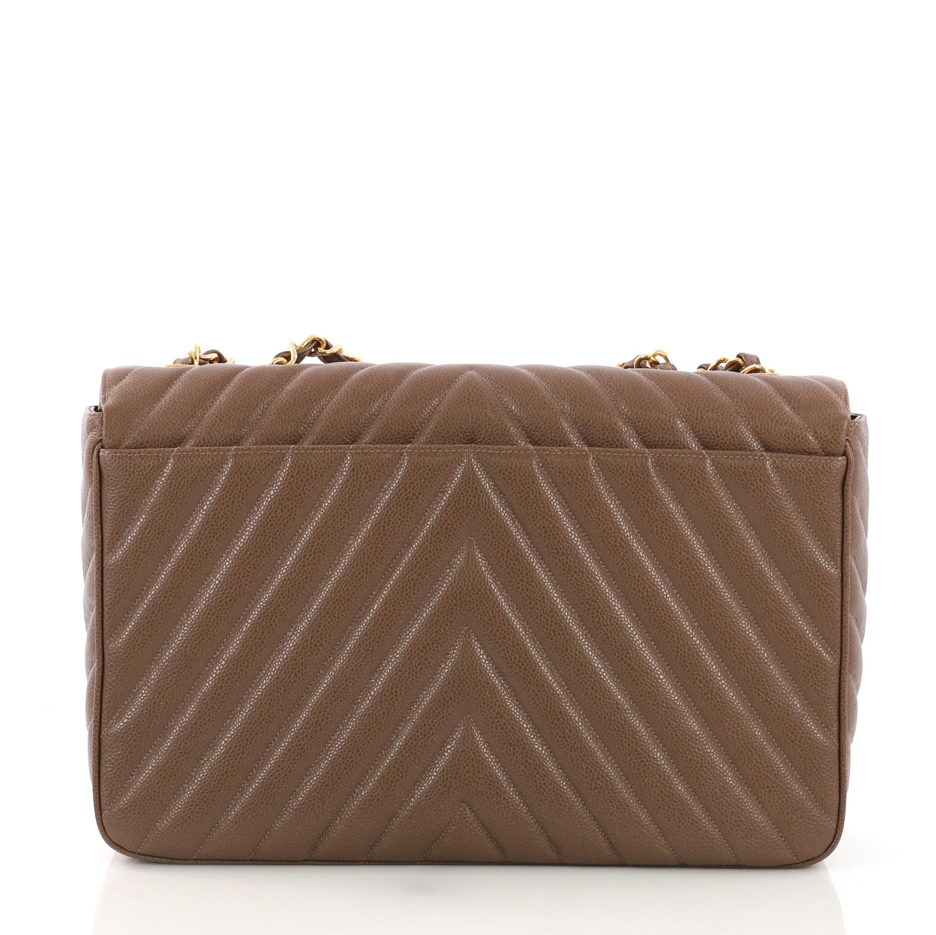Chanel Vintage Classic Single Flap Bag Chevron Caviar Maxi In Good Condition In NY, NY