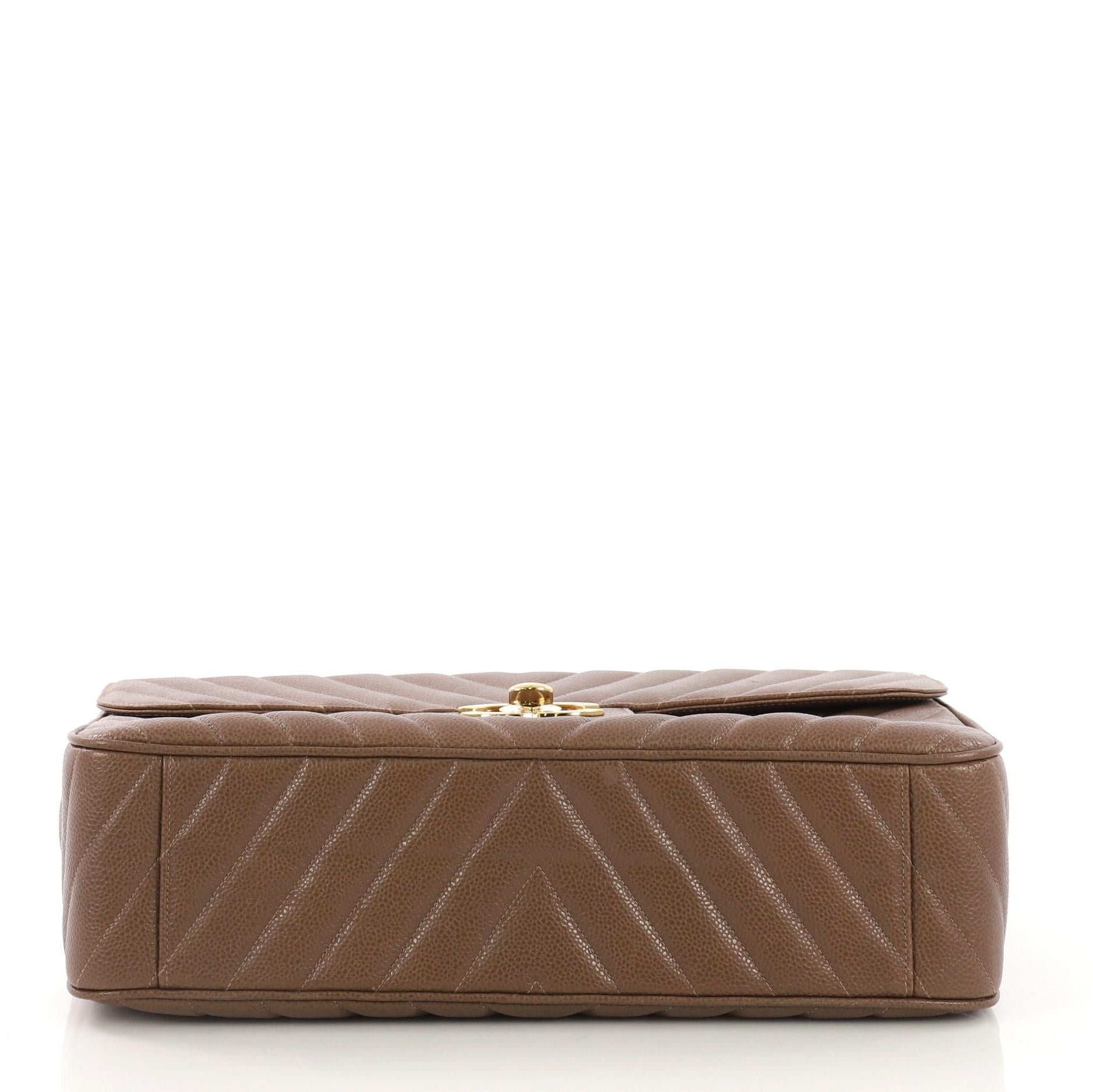 Women's Chanel Vintage Classic Single Flap Bag Chevron Caviar Maxi
