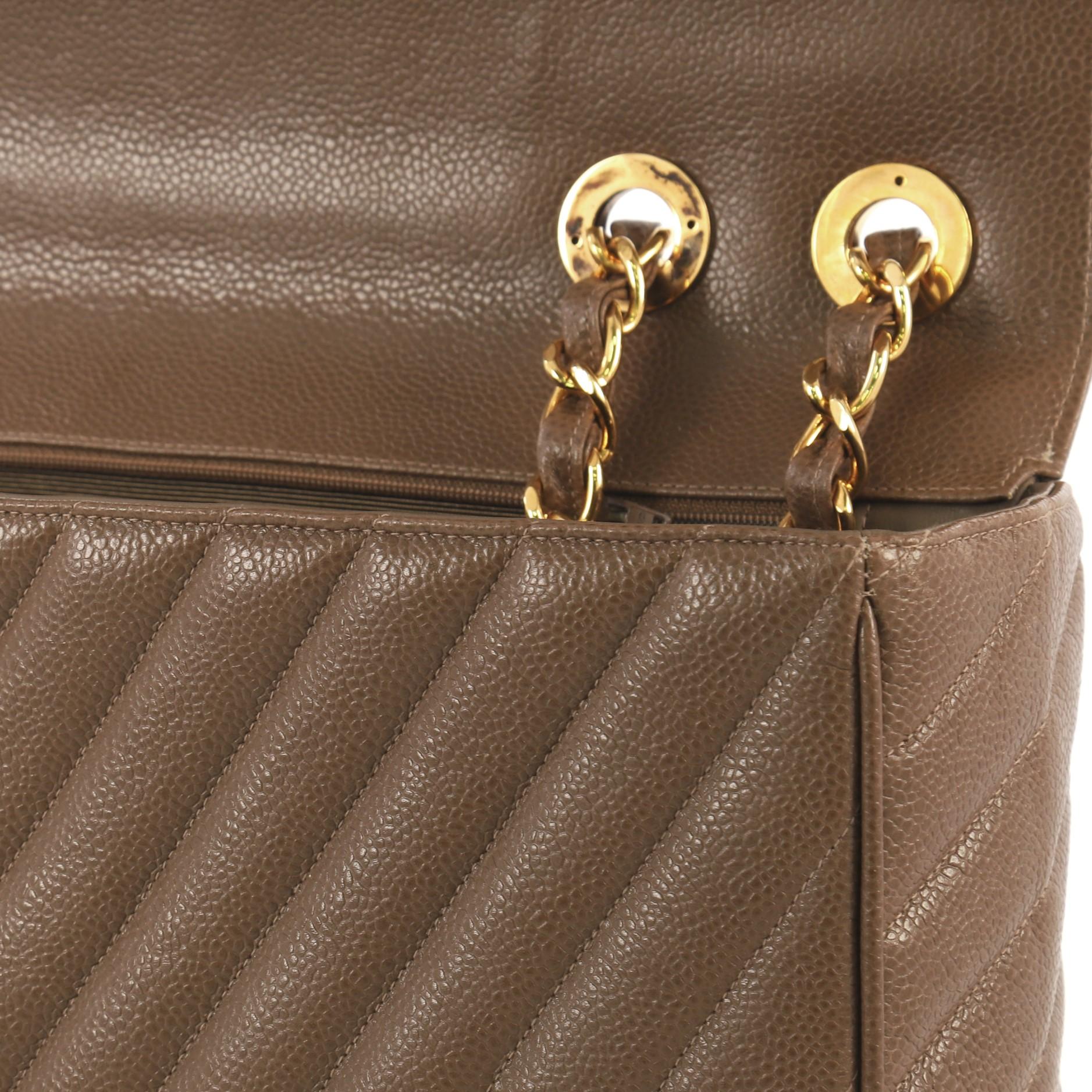Chanel Vintage Classic Single Flap Bag Chevron Caviar Maxi 2