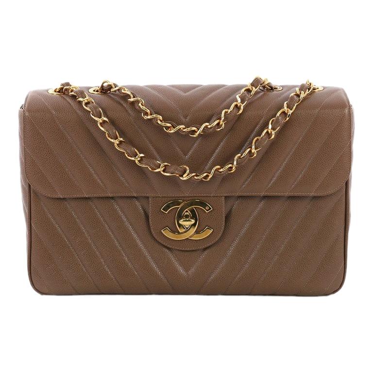 Chanel Vintage Classic Single Flap Bag Chevron Caviar Maxi