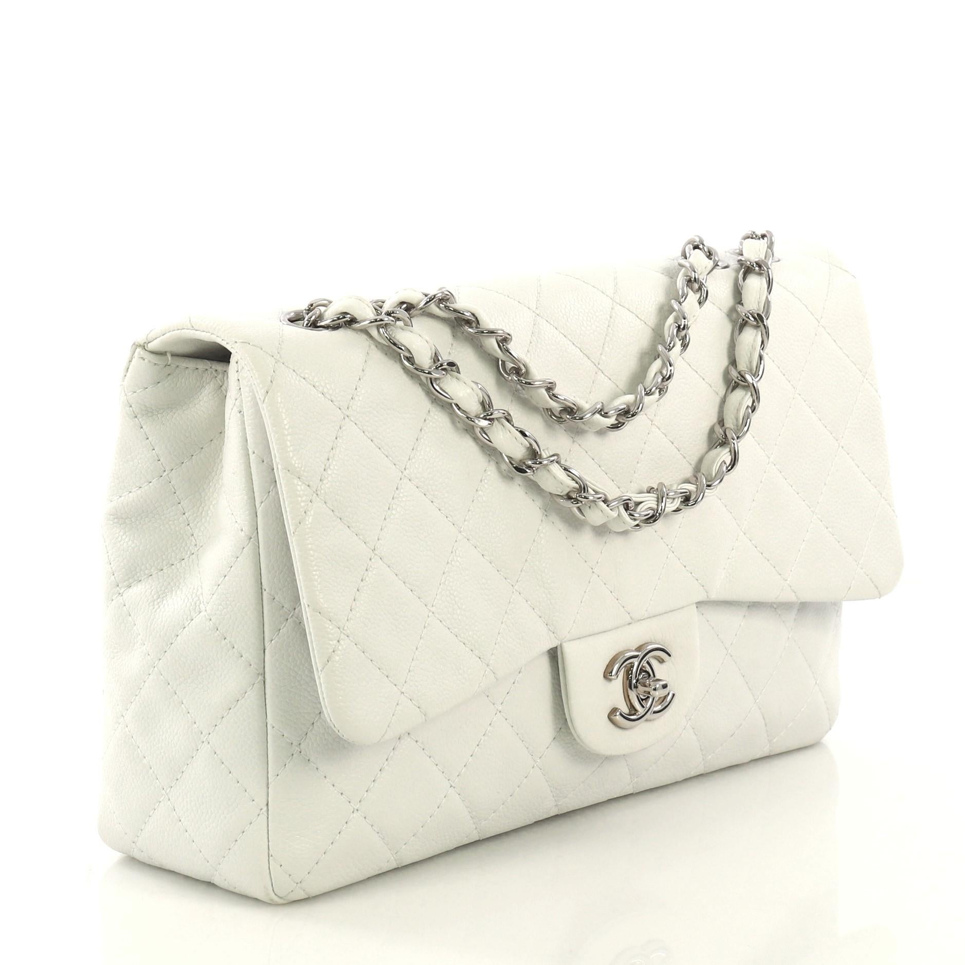 Beige Chanel Vintage Classic Single Flap Bag Quilted Caviar Jumbo