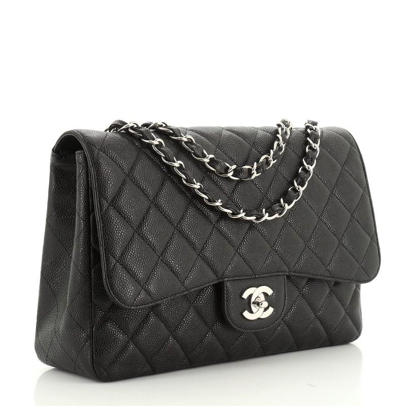 Black Chanel Vintage Classic Single Flap Bag Quilted Caviar Jumbo
