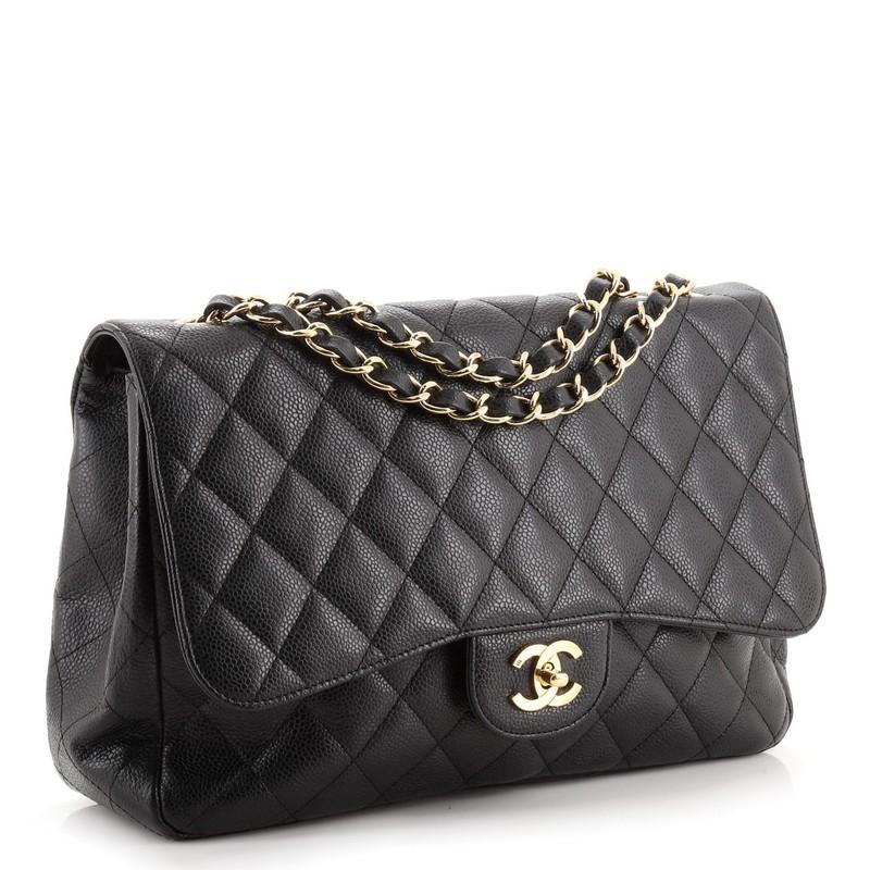 Black Chanel Vintage Classic Single Flap Bag Quilted Caviar Jumbo
