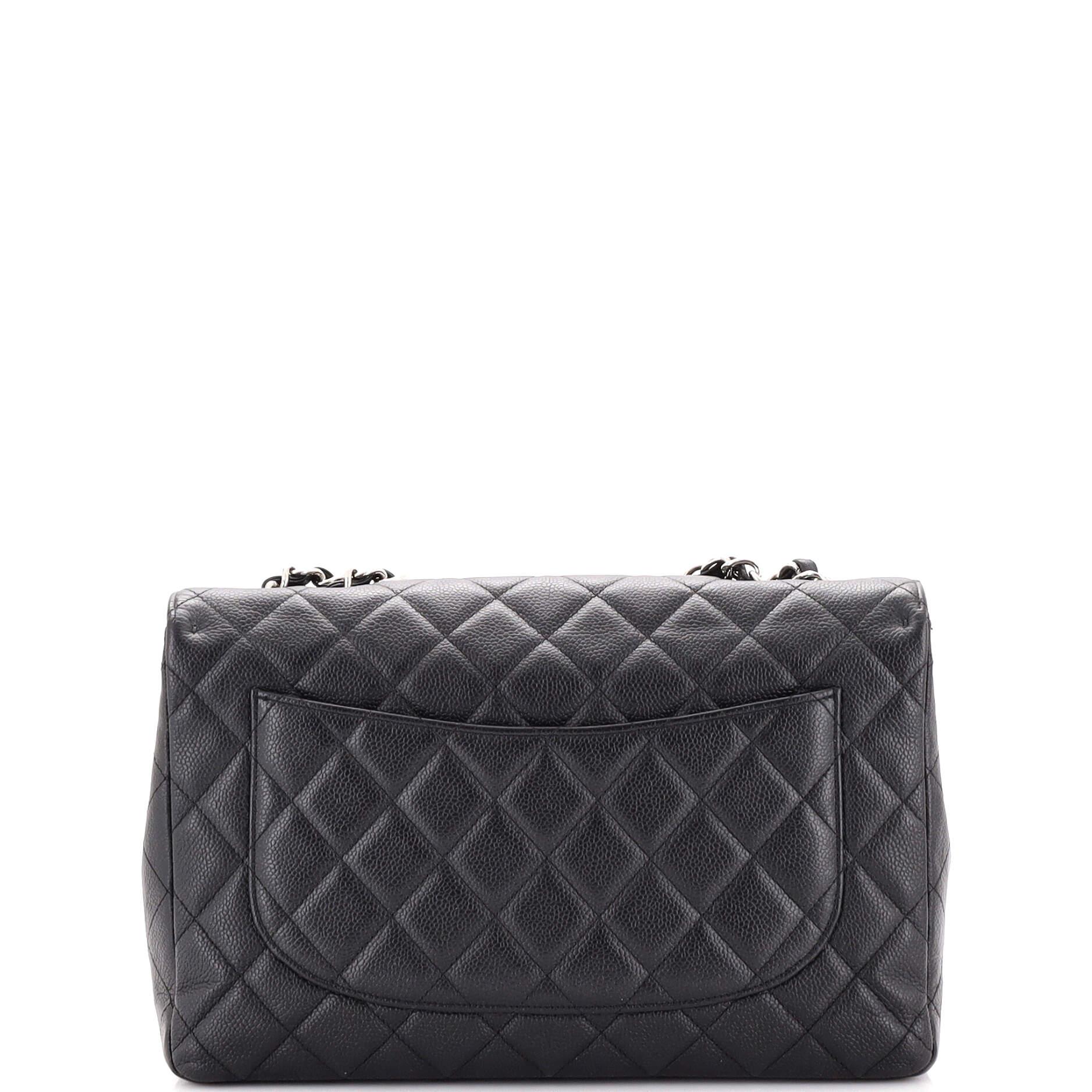 Women's or Men's Chanel Vintage Classic Single Flap Bag Quilted Caviar Jumbo