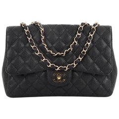 Chanel Vintage Classic Single Flap Bag Quilted Caviar Jumbo