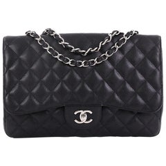 Chanel Vintage Classic Single Flap Bag Quilted Caviar Jumbo