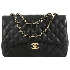 Chanel Vintage Classic Single Flap Bag Quilted Caviar Jumbo