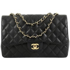 Chanel Vintage Classic Single Flap Bag Quilted Caviar Jumbo