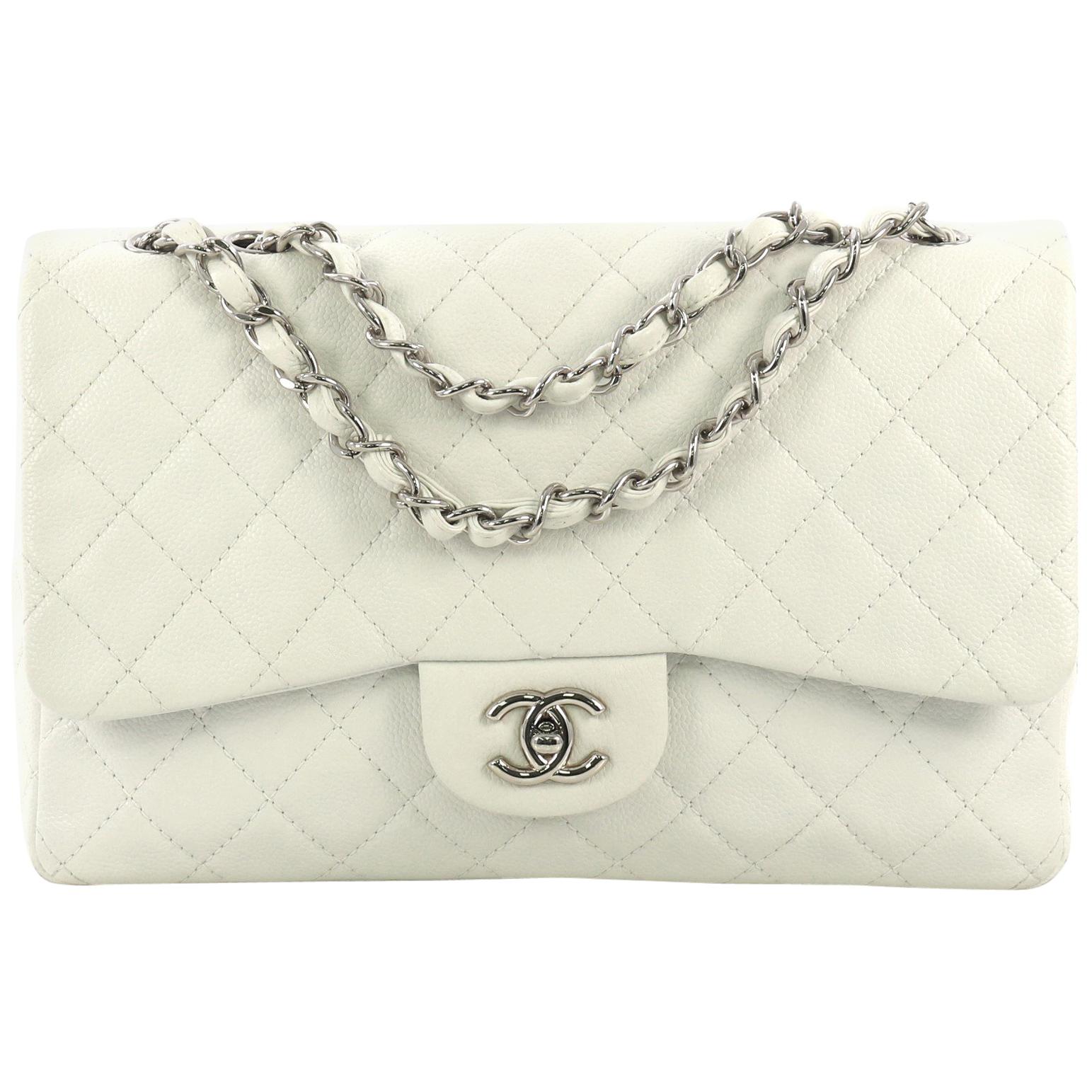 Chanel Vintage Classic Single Flap Bag Quilted Caviar Jumbo