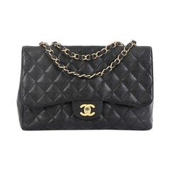 Chanel Vintage Classic Single Flap Bag Quilted Caviar Jumbo