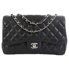 Chanel Vintage Classic Single Flap Bag Quilted Caviar Jumbo