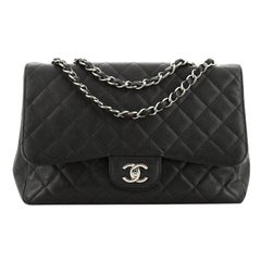 Chanel  Vintage Classic Single Flap Bag Quilted Caviar Jumbo