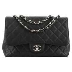 Chanel  Vintage Classic Single Flap Bag Quilted Caviar Jumbo