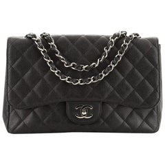 Chanel Vintage Classic Single Flap Bag Quilted Caviar Jumbo