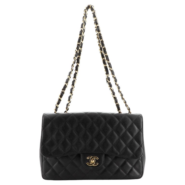 Chanel Vintage Classic Single Flap Bag Quilted Caviar Jumbo For Sale at