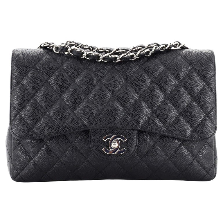 Chanel Vintage Classic Single Flap Bag Quilted Caviar Jumbo at 1stDibs